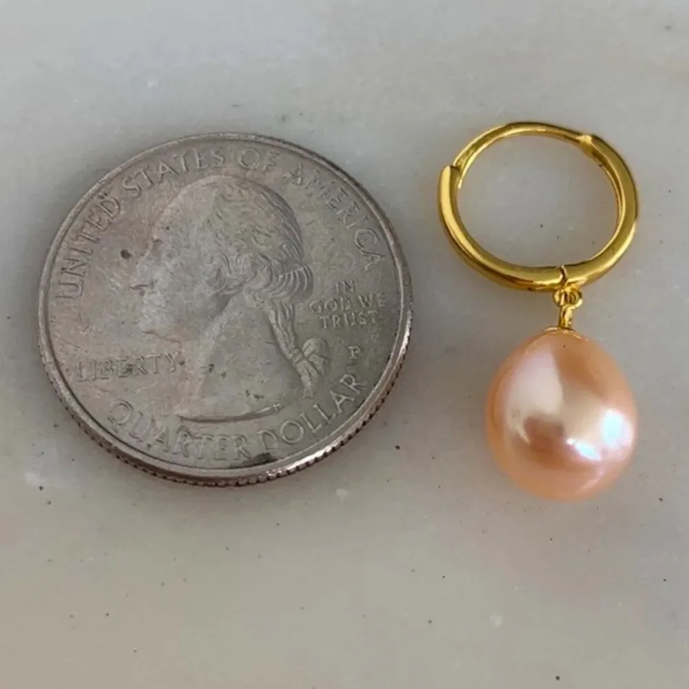 Pink Freshwater Pearl Drop Earrings in Gold Tone